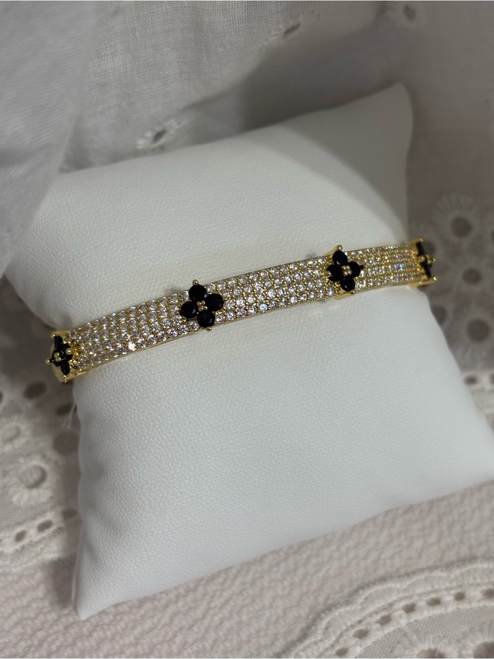 Gold & Black Floral Pavé Bracelet